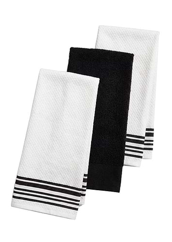 מארז 3 מגבות מטבח 100% כותנה - דגם עלמה שחור
