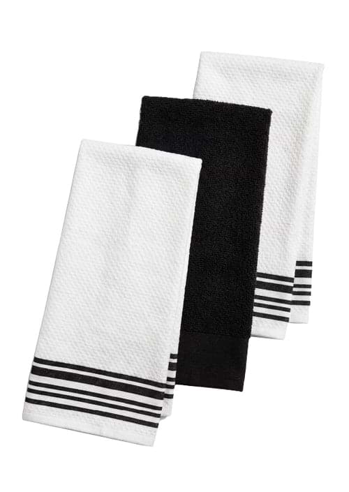מארז 3 מגבות מטבח 100% כותנה - דגם עלמה שחור