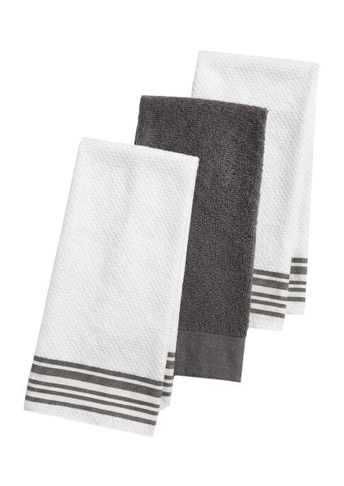 מארז 3 מגבות מטבח 100% כותנה - דגם עלמה אפור כהה