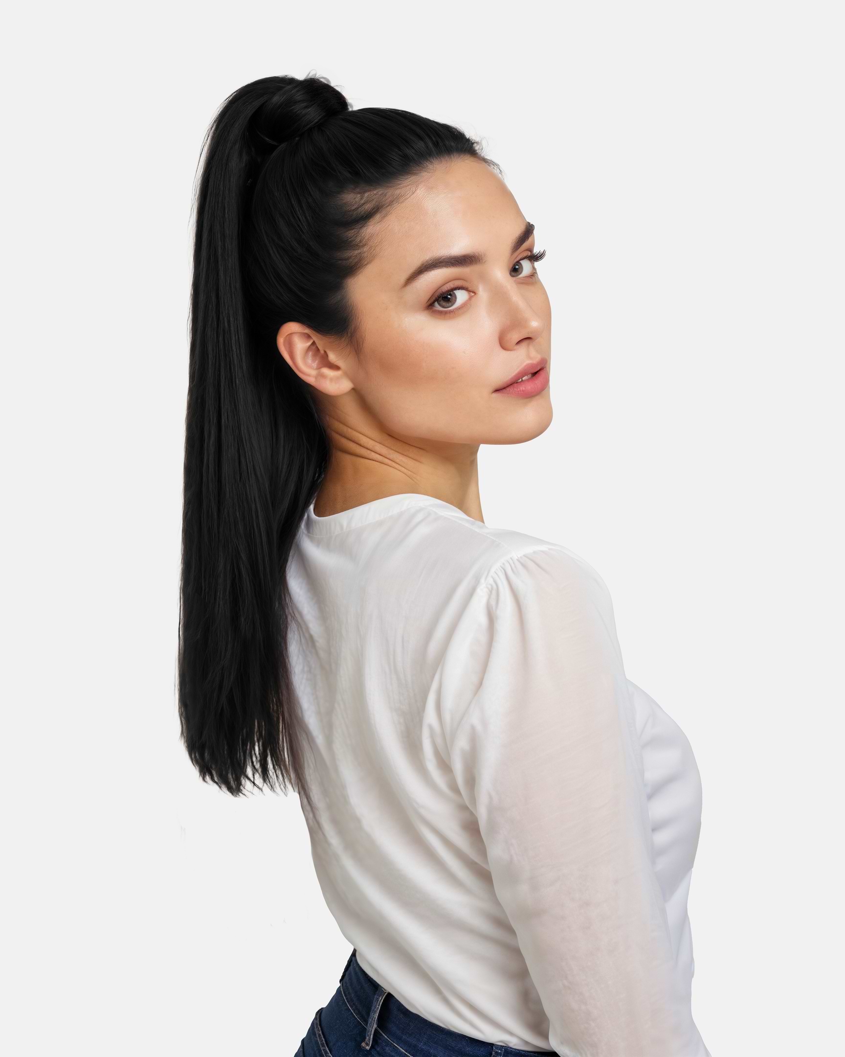 Vegan Ponytail 50 cm - Straight - Ponytail - Medium Volume - Black - Rapunzel of Sweden - Image 2