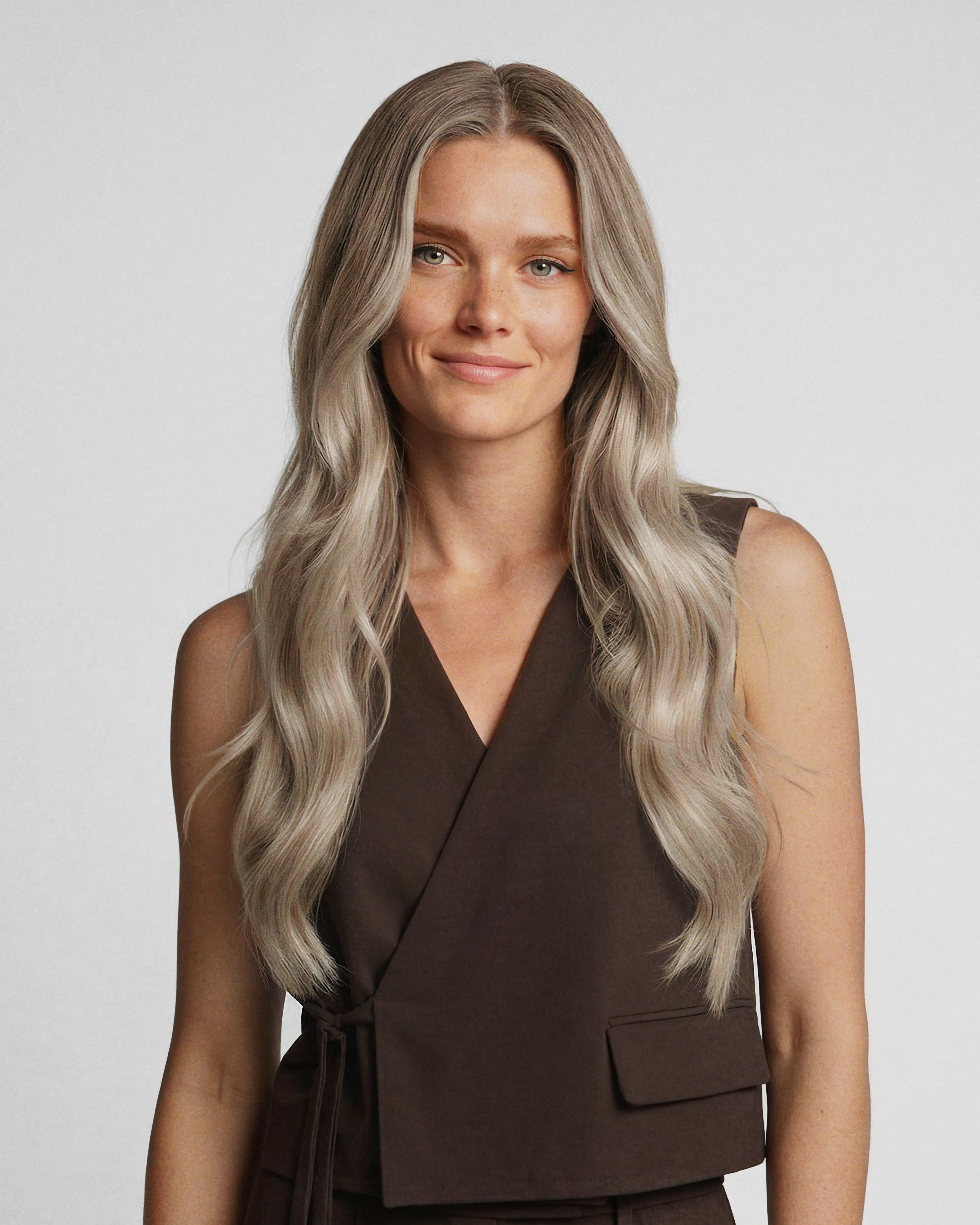 Halo Hairband 50 cm - Straight - Classic Halo Hairband Clip-ins - Medium Volume - Dark Ashy Blonde Balayage - Rapunzel of Sweden - Image 2