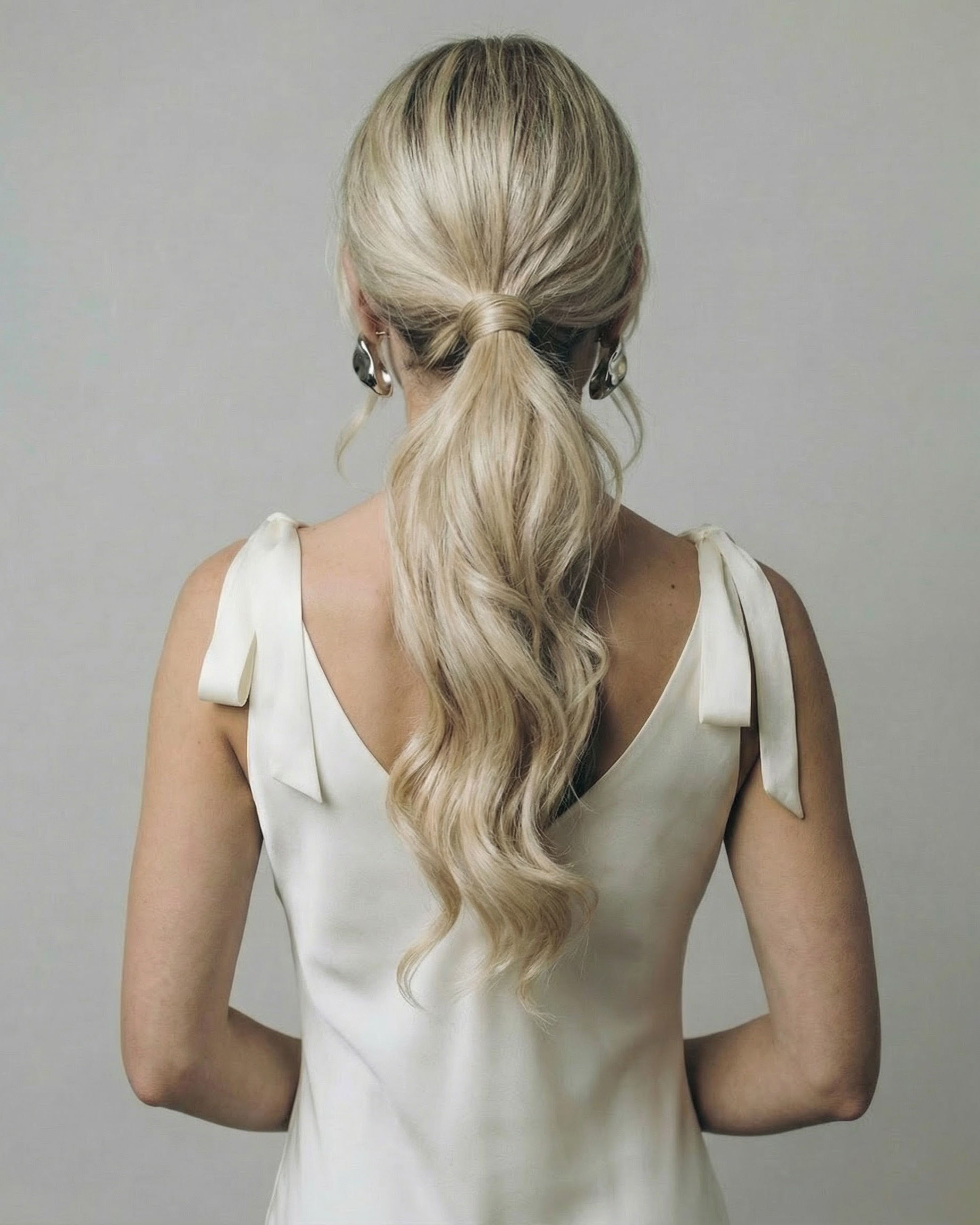Low Wedding Ponytail 50 cm Brown Ash Blonde Balayage