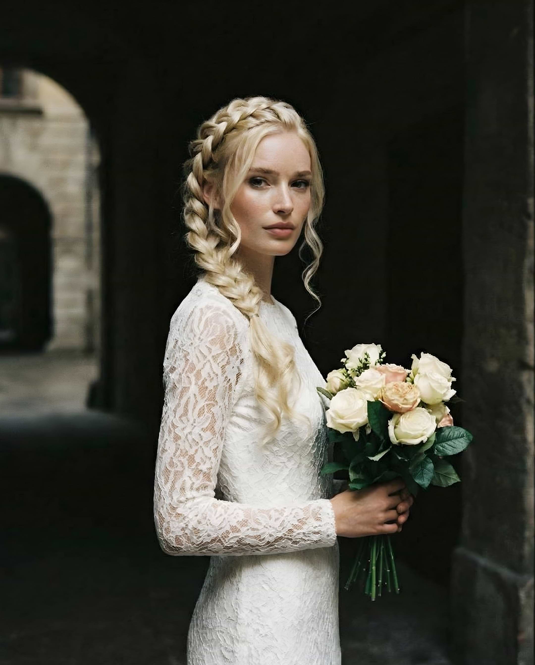 Romantic Braided Wedding Hair 55 cm Brownish Blonde Balayage