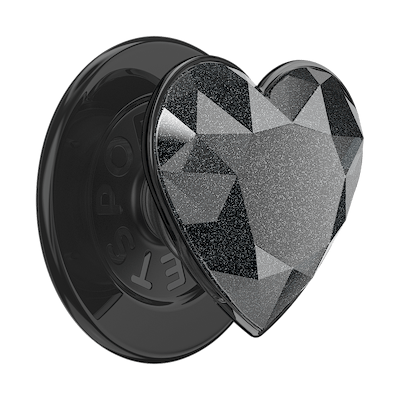 Crystal Heart Black Glitter &mdash;  MagSafe PopGrip