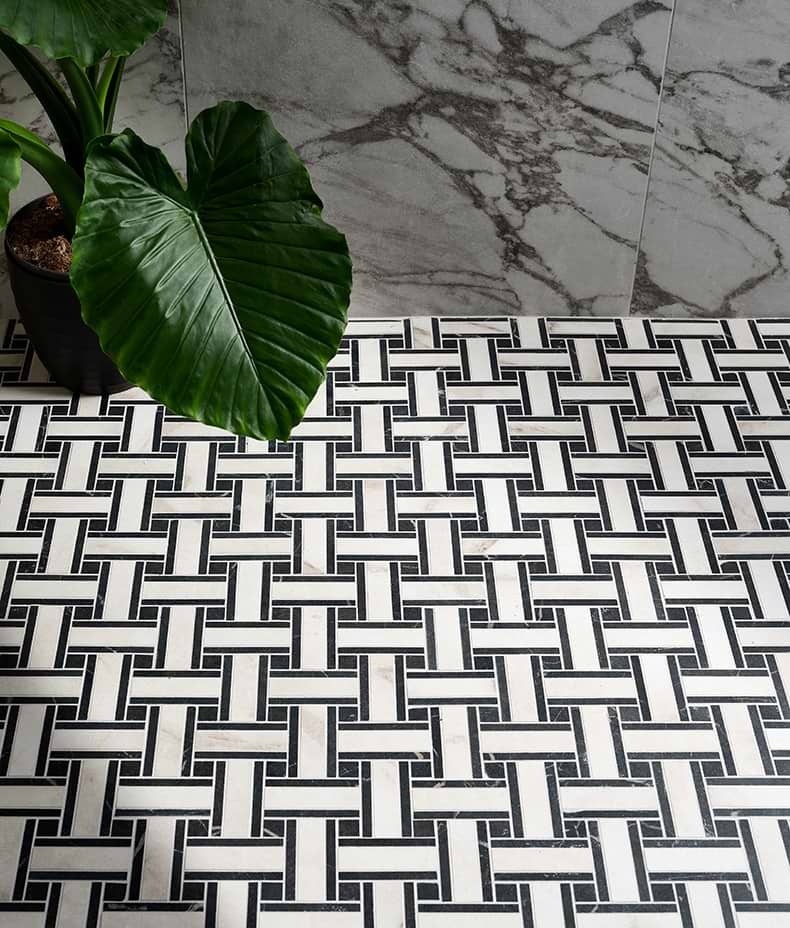 East Village Porcelain Basketweave Mosaic Bianco