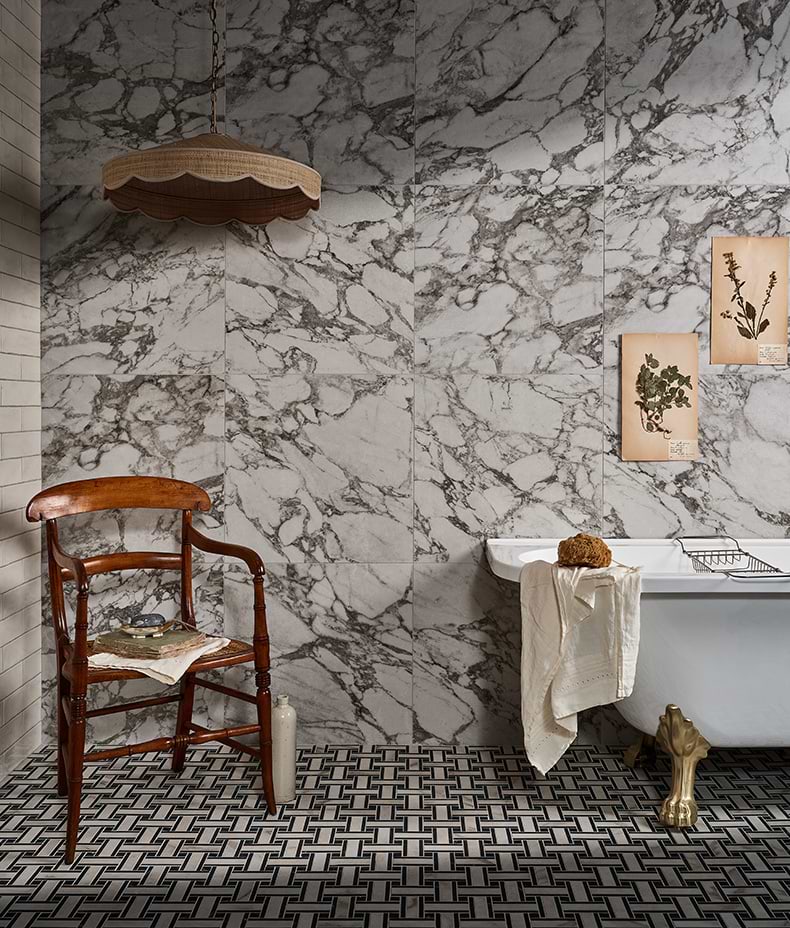 East Village Porcelain Basketweave Mosaic Bianco