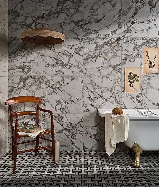 East Village Porcelain Basketweave Mosaic Bianco