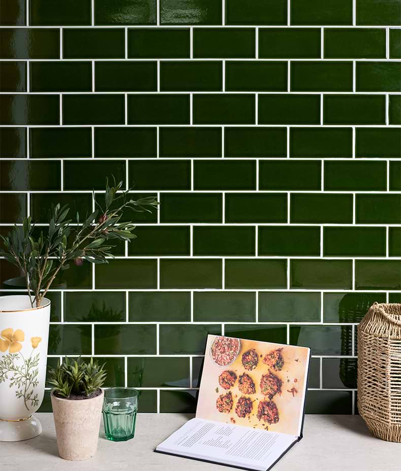 Victorian Style™ Wall Ceramic Olive Green Metro Crackle Glaze