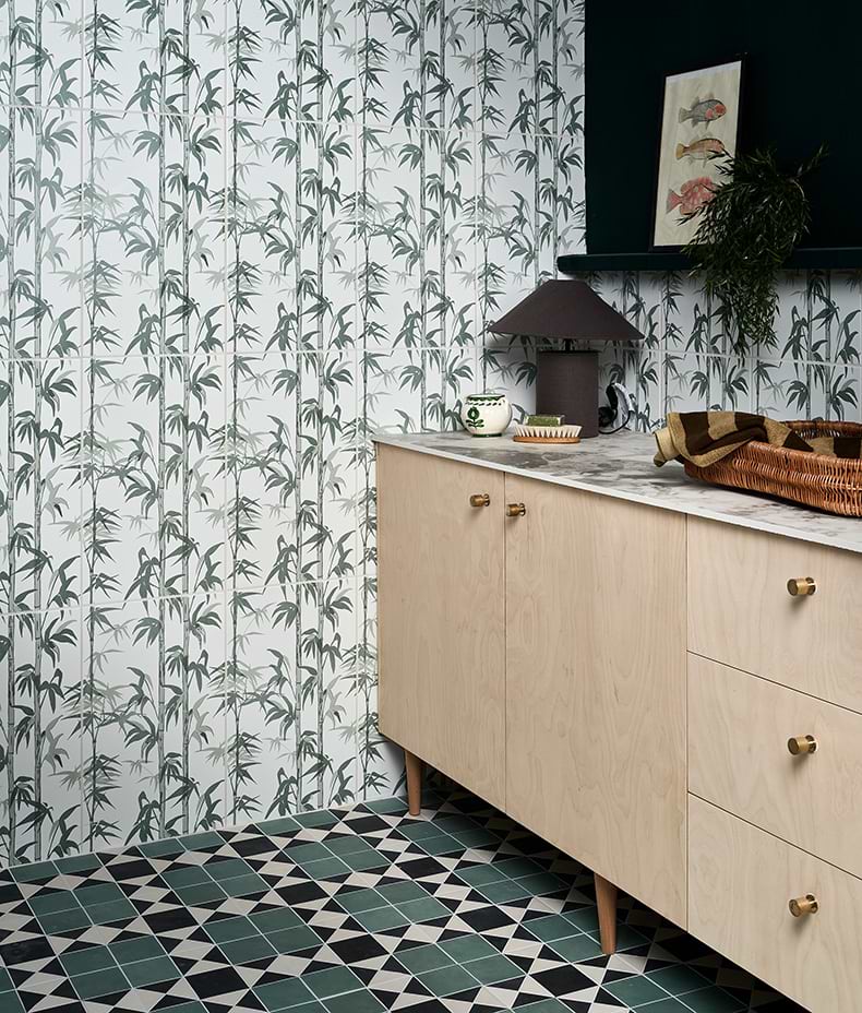 Silk Screen Ceramic Lantau Bamboo Smoke Green