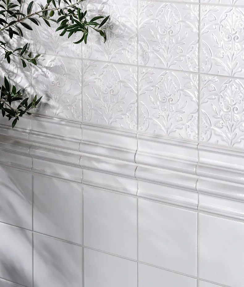 Victorian Style™ Wall Ceramic Hampton Court Vines Cotton White Gloss