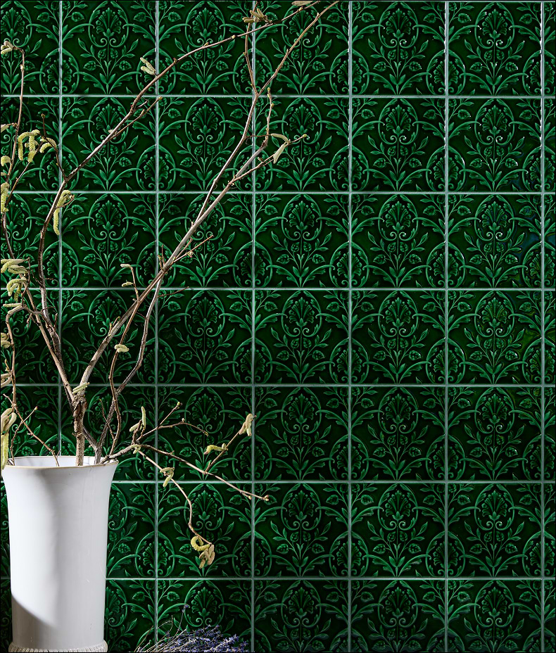 Victorian Style™ Wall Ceramic Hampton Court Vines Olive Green Gloss