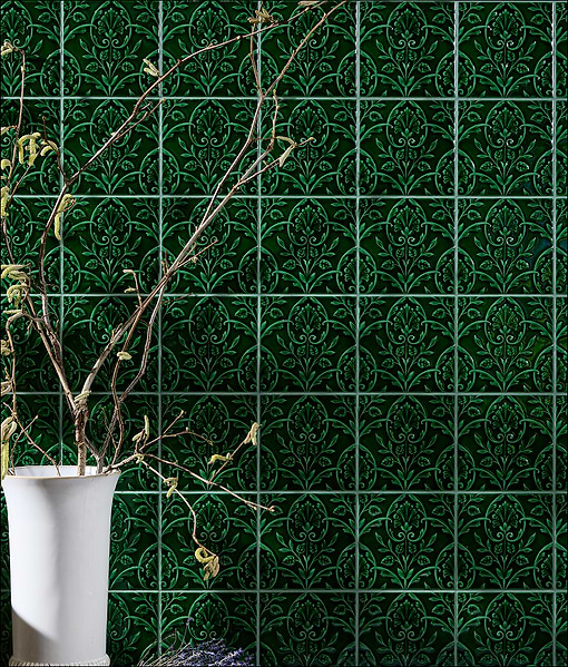 Victorian Style™ Wall Ceramic Hampton Court Vines Olive Green Gloss