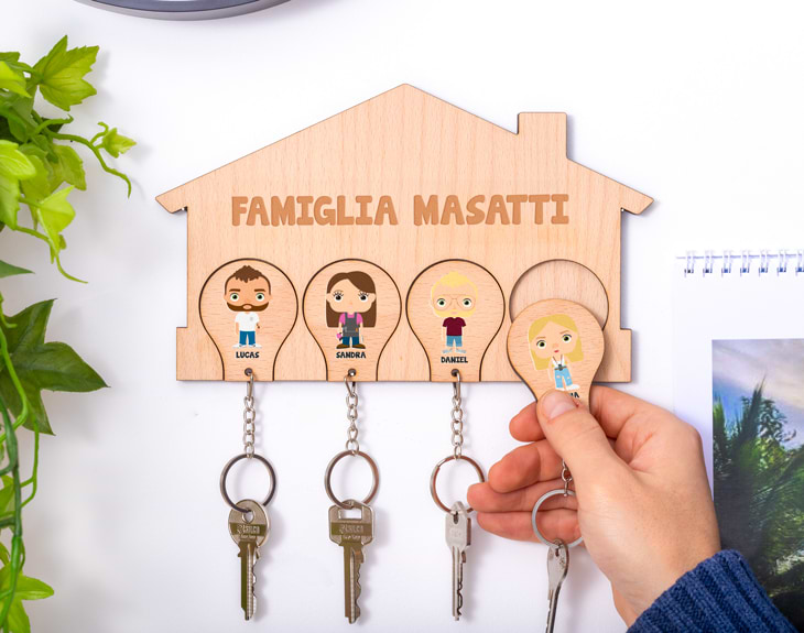 Portachiavi Da Parete In Legno 28x13 Cm 'His, Hers, Ours, Paws' Con 4 Ganci, Stile Rustico, Per Ingresso E Fattoria