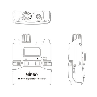 MI-58R מקלט סטריאו דיגיטלי בתדרי - 5.8GHz למוניטור IEM של MIPRO