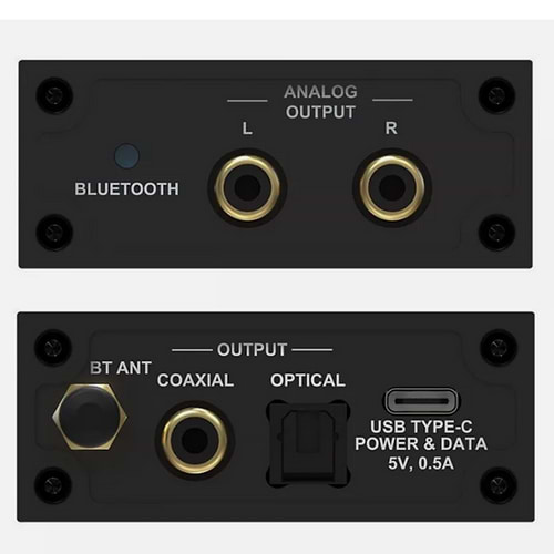 נגן Bluetooth יציאות RCA קואקסיאל ואופטי חיבור USB-C קצב 24-bit/96kHz אנטנה חיצונית דגם GHI-BEA1 מבית