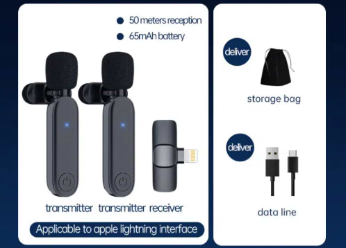 זוג מיקרופונים אלחוטיים למכשירי אייפון דגם BLOG-2L מבית