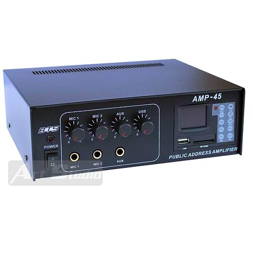 45W AMP-45DC מגבר כריזה עצמתי עם אופצית חיבור למצבר מבית BTS