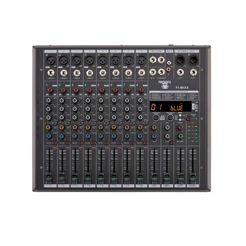 מיקסר 8 ערוצים 4XMic + 4Xline ST 3-band EQ 48V 16 digital Effect דגם FI-MIX8 מבית