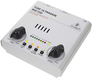 MIC100 Tube קדם מגבר שופרפרתי, חד ערוצי כניסות מיקרופון וליין של Behringer