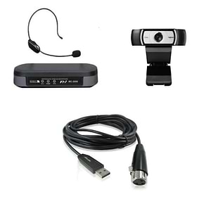 חבילת זום מיקרו פרו מיקרופון אלחוטי, כבל USB/XLR ומצלמת רשת HD למדריכי כושר / הרצאות - לשידורי לייב