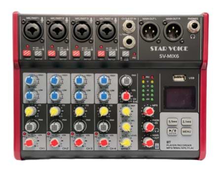 SV-MIX6 מיקסר 6 ערוצים הכולל נגן MP3 ואפקט אקו של JADE