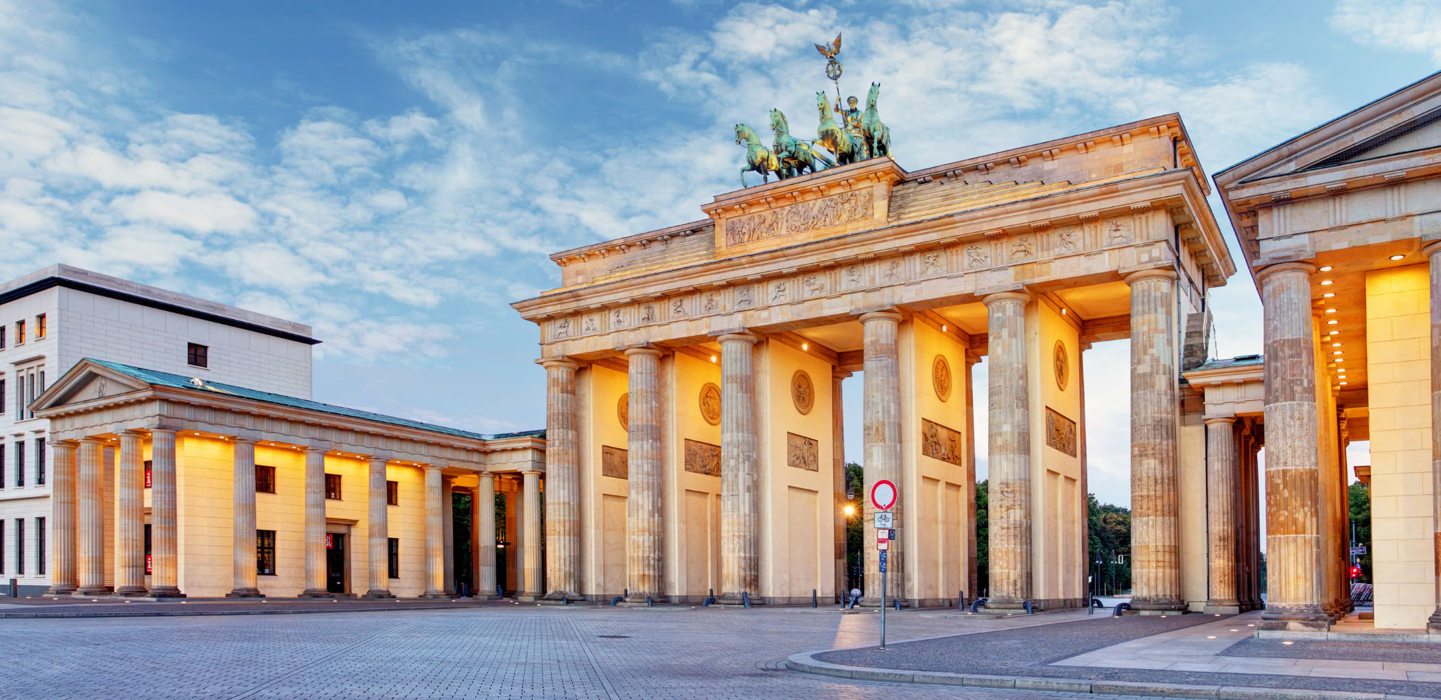 Panoramic view of the Brandenburg Gate, Berlin, Germany.