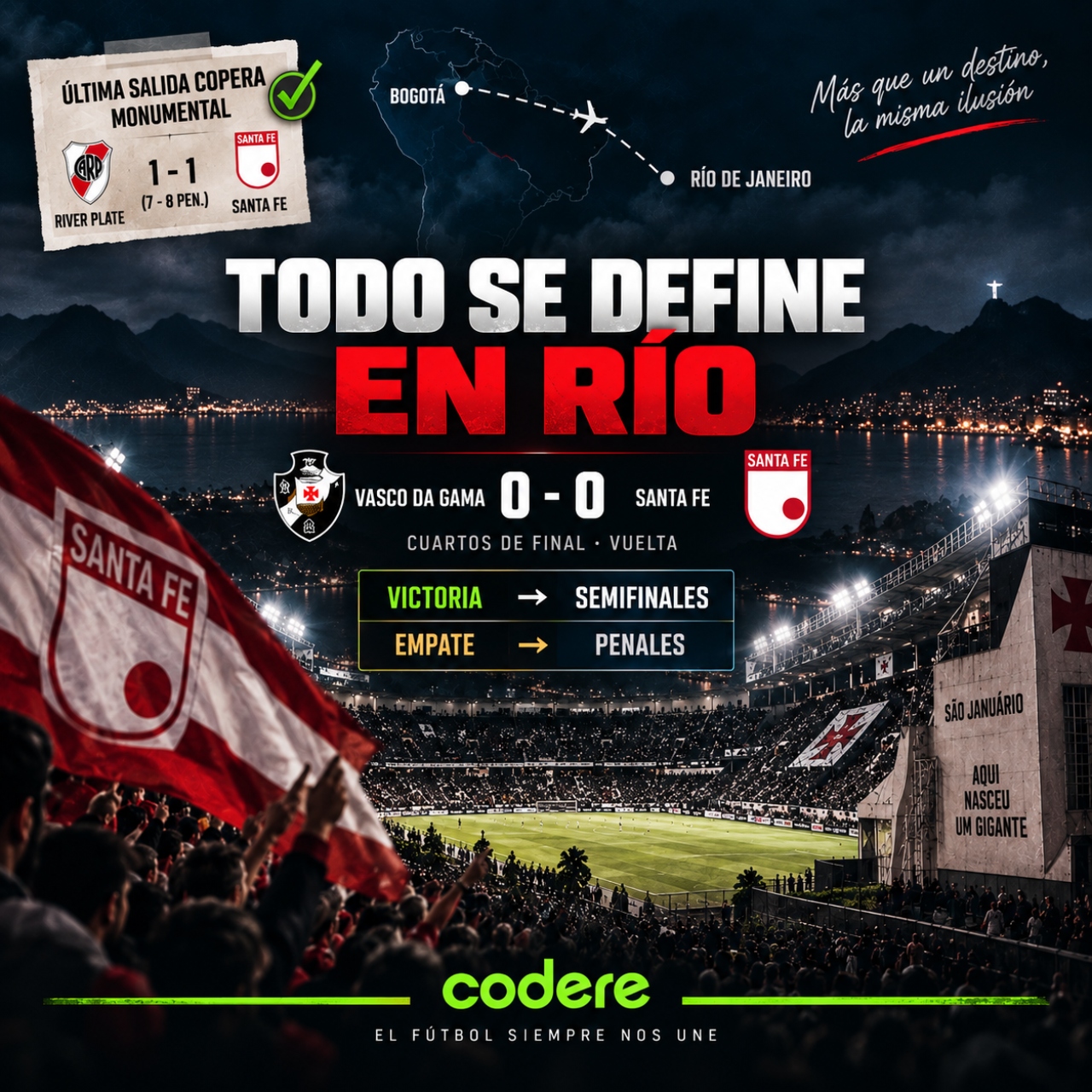 ultimo partido de vasco de gama vs santa fe cuartos de final de Sudamericana