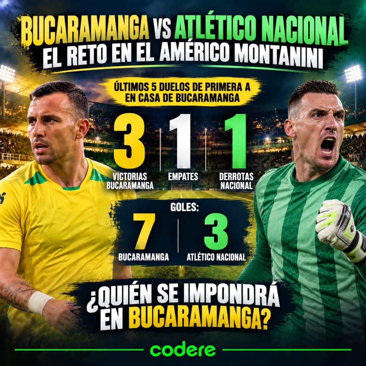 ultimos 5 partidos de Bucaramanga vs Nacional