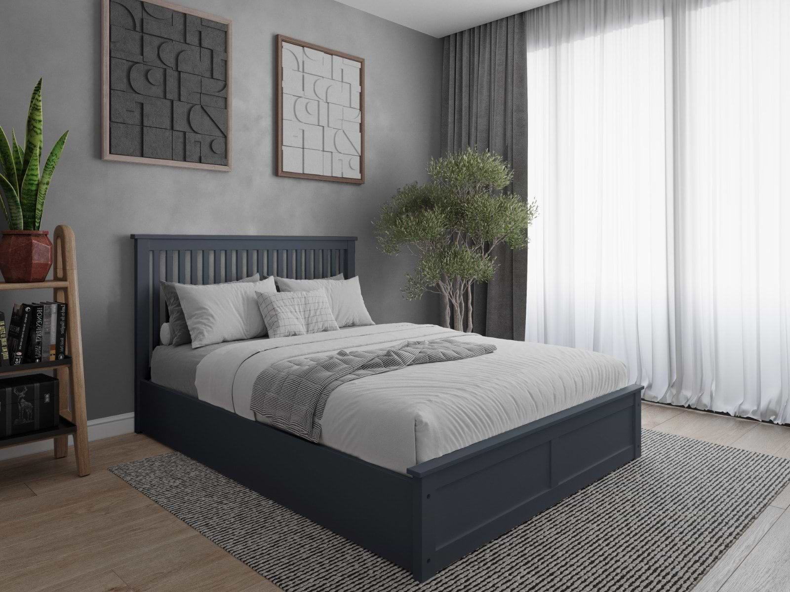 grey wooden ottoman bed