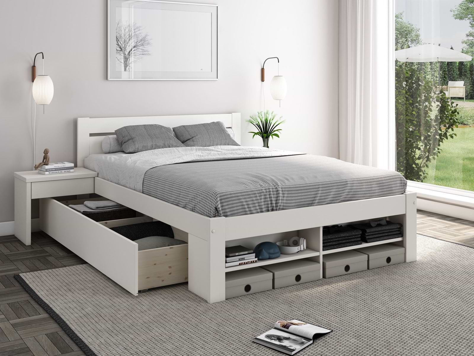 White double storage bed