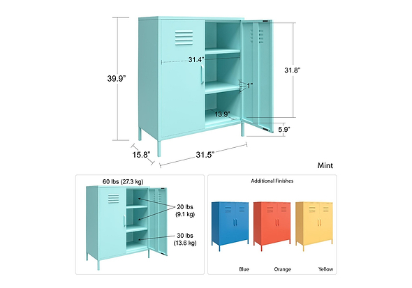 Novogratz Cache 2 Door Metal Locker Storage Cabinet