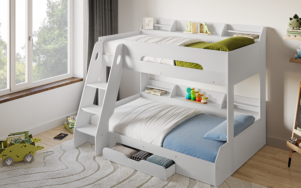 Flair Flick Triple Bunk Bed White With Storage
