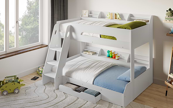 Flair Flick Triple Bunk Bed White With Storage

