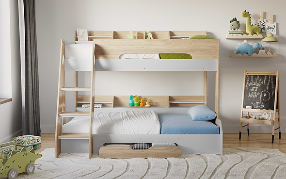 Flair Flick Triple Bunk Bed Oak With Storage
