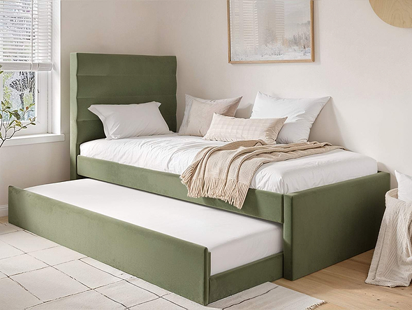 Flair Ari Upholstered Single Bed With Trundle Olive Green Velvet