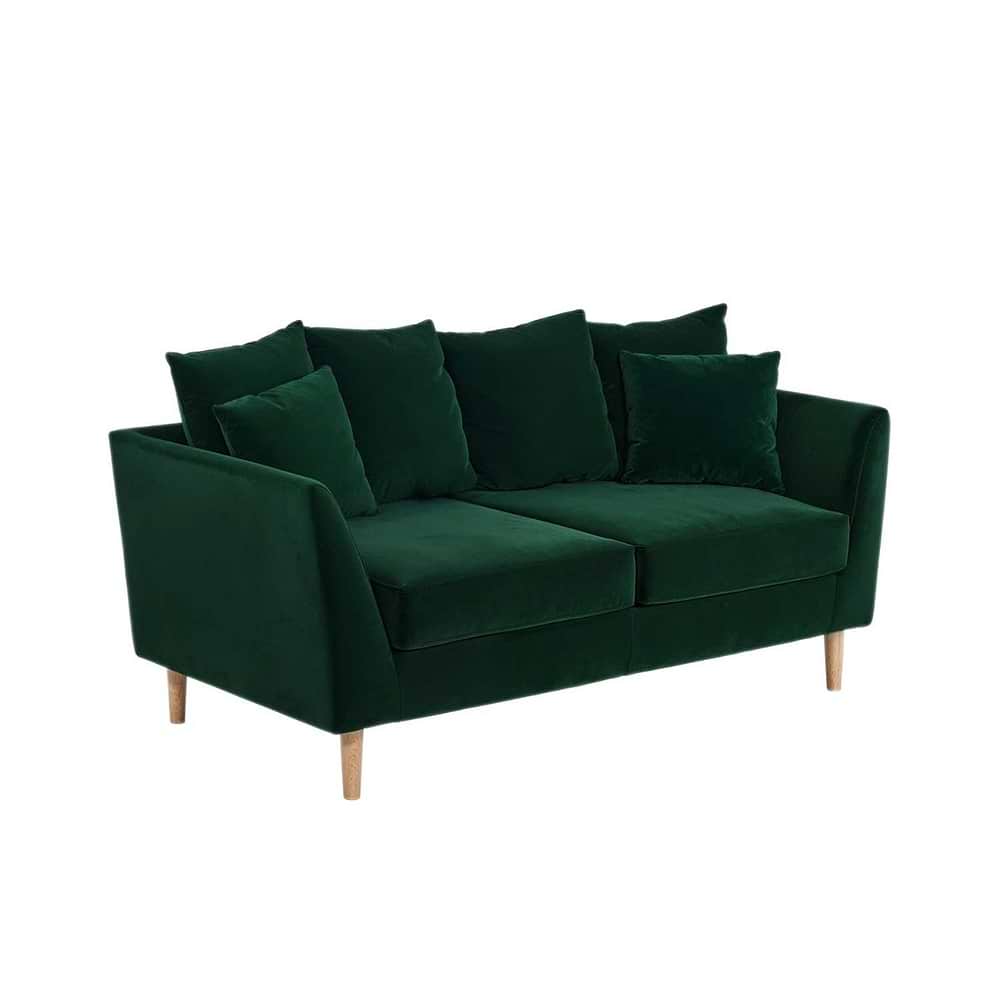 Solace+Co Avery 2 Seater Scatter Back Cushion Sofa Bottle Green Velvet