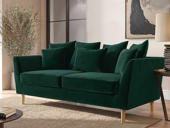 Solace+Co Avery 3 Seater Scatter Cushion Back Sofa Bottle Green Velvet