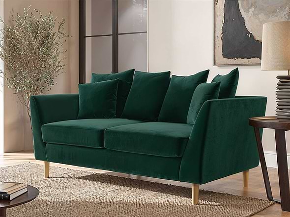 Solace+Co Avery 2 Seater Scatter Back Cushion Sofa Bottle Green Velvet
