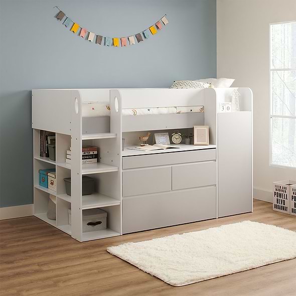 Flair Bailey Kids Cabin Bed with Pull Out Desk, Wardrobe and Storage Shelves
