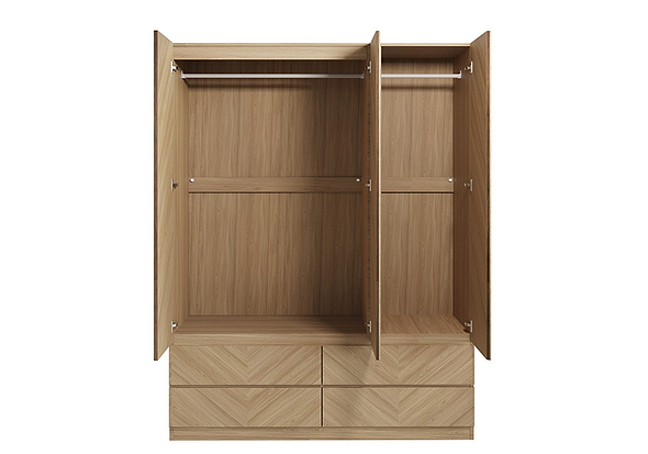 GFW Catania 3 Door 4 Drawer Wardrobe modern style with a herringbone inspired design available in an oak or walnut effect finish