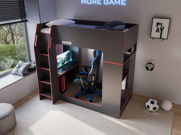 Recoil Meridian Gaming High Sleeper with Storage Black & Red