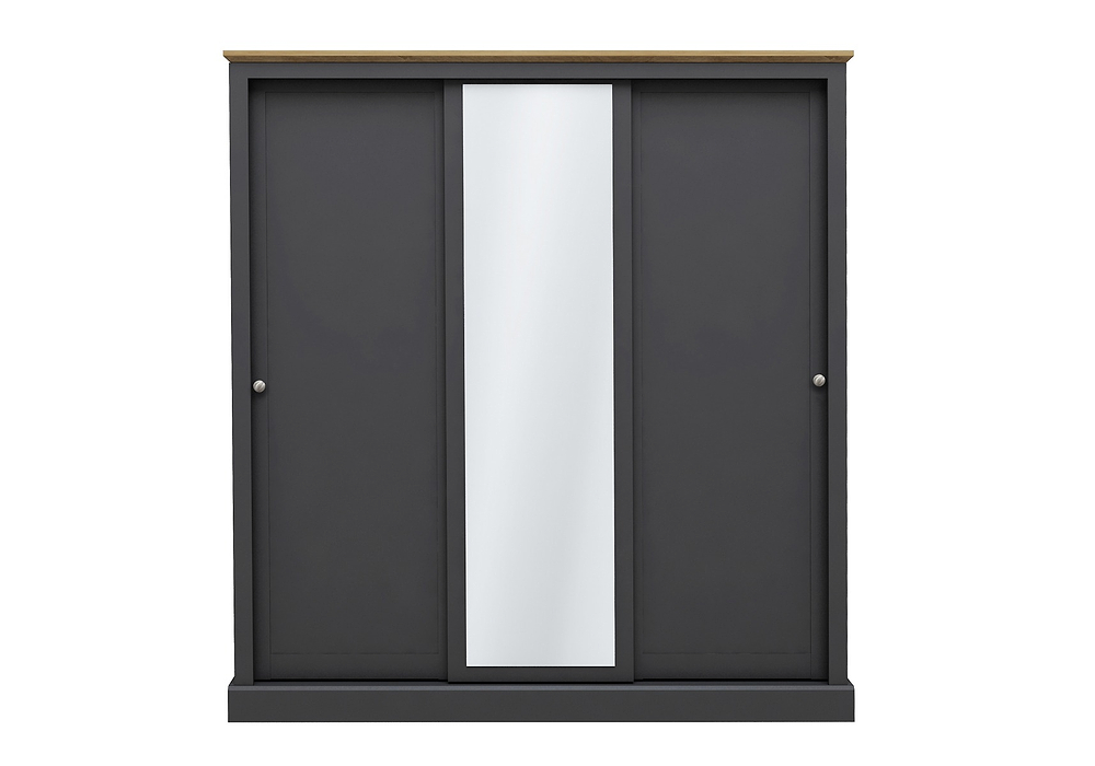 LPD Devon Charcoal & Oak 3 Door Sliding Mirrored Wardrobe
