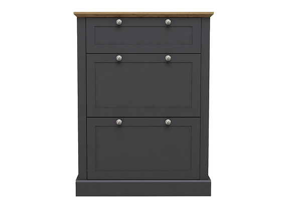 LPD Devon Charcoal & Oak 3 Tier Shoe Cabinet