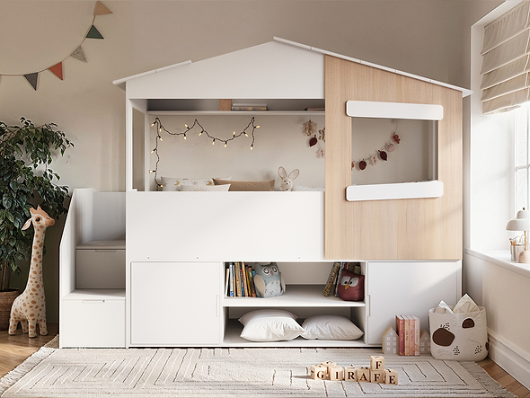 Flair Dreamland House Staircase Mid Sleeper with Storage White & Oak