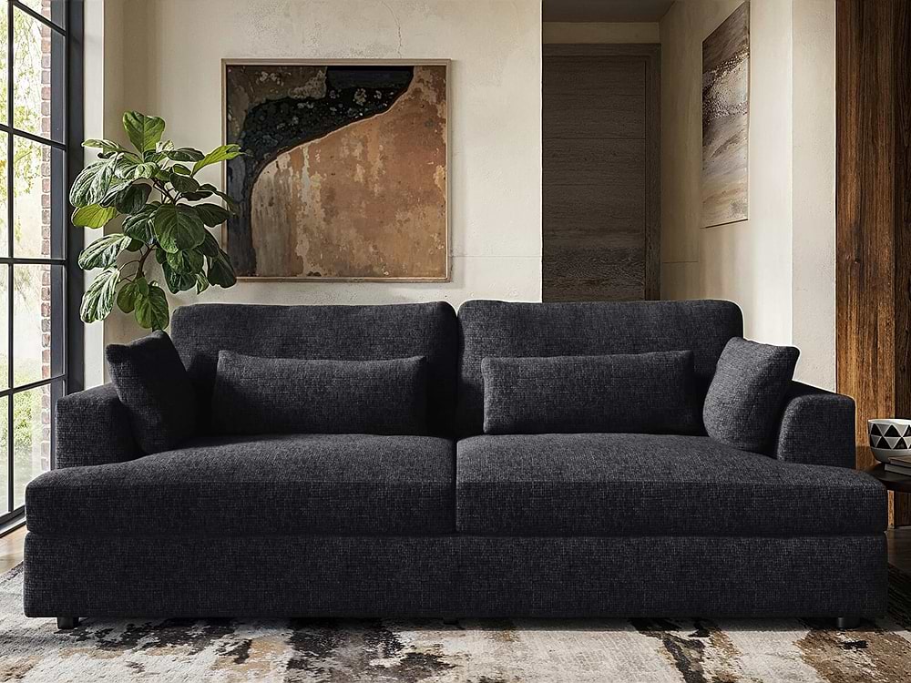 Solace+Co Drew 3 Seater Sofa Charcoal Chenille