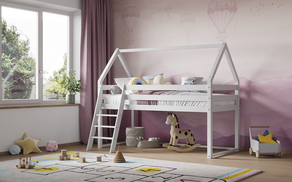 Flair Ellie House Midsleeper Wooden Bed in White
