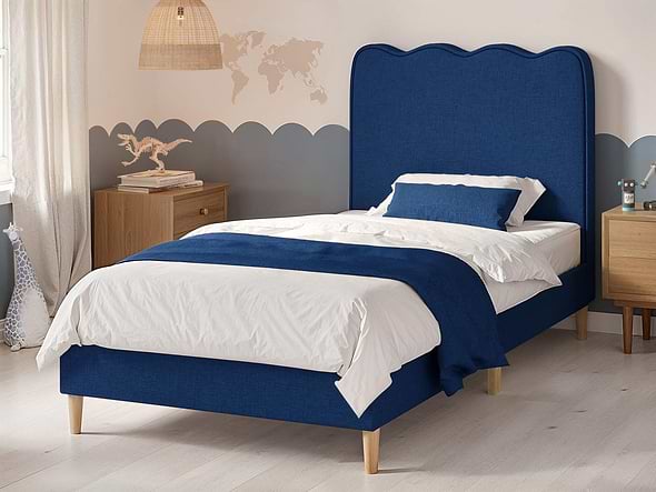 Flair Ellis Single Fabric Bed with Cloud Headboard Navy