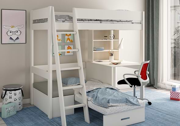 Kids Avenue Estella White Highsleeper with Desk and Futon
