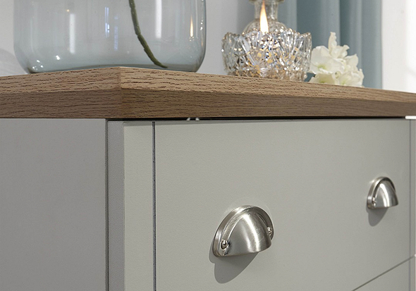 GFW Kendal 3 Drawer Chest traditional style with chrome cup handles and oak top available in grey or slate blue