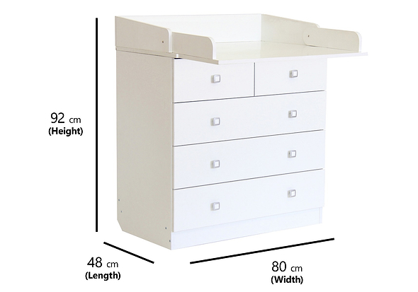 Kidsaw Kudl Kids 5 Drawer Unit With Changing Board & Storage - White